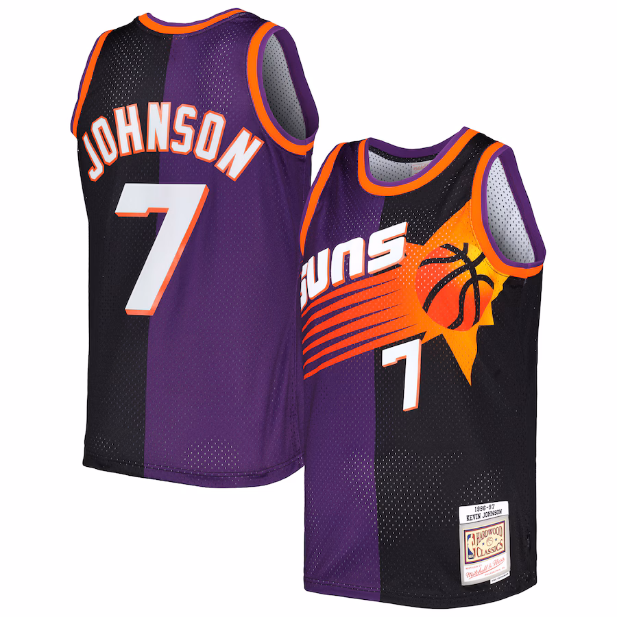 Men's Phoenix Suns Kevin Johnson Mitchell & Ness Purple/Black Hardwood Classics 1996/97 Split Swingman Jersey - Ujersey Shop