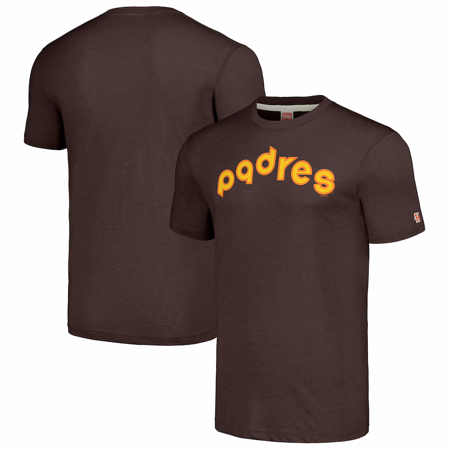 Men's San Diego Padres Homage Brown Cooperstown Collection Hand-Drawn Logo Tri-Blend T-Shirt - Ujersey Shop