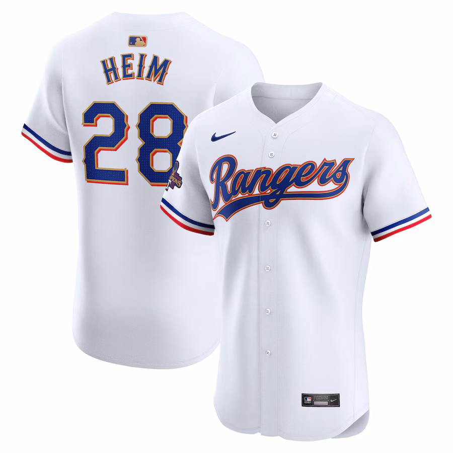 Men's Texas Rangers Jonah Heim Nike White 2024 Gold Collection Elite Player Jersey - Ujersey Shop