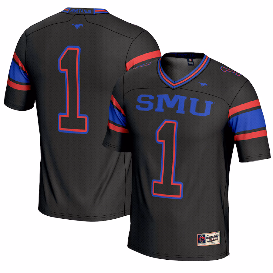 Men's GameDay Greats #1 Black SMU Mustangs Endzone Football Jersey - Ujersey Shop