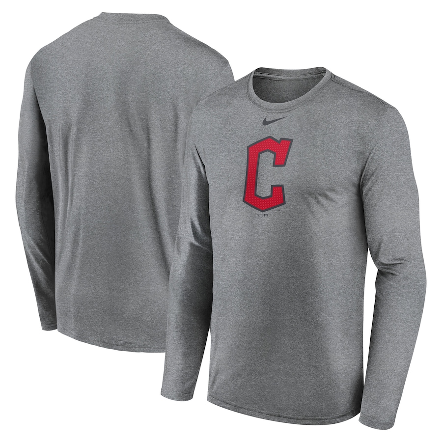 Men's Cleveland Guardians Nike Heather Gray Logo Legend Long Sleeve T-Shirt - Ujersey Shop