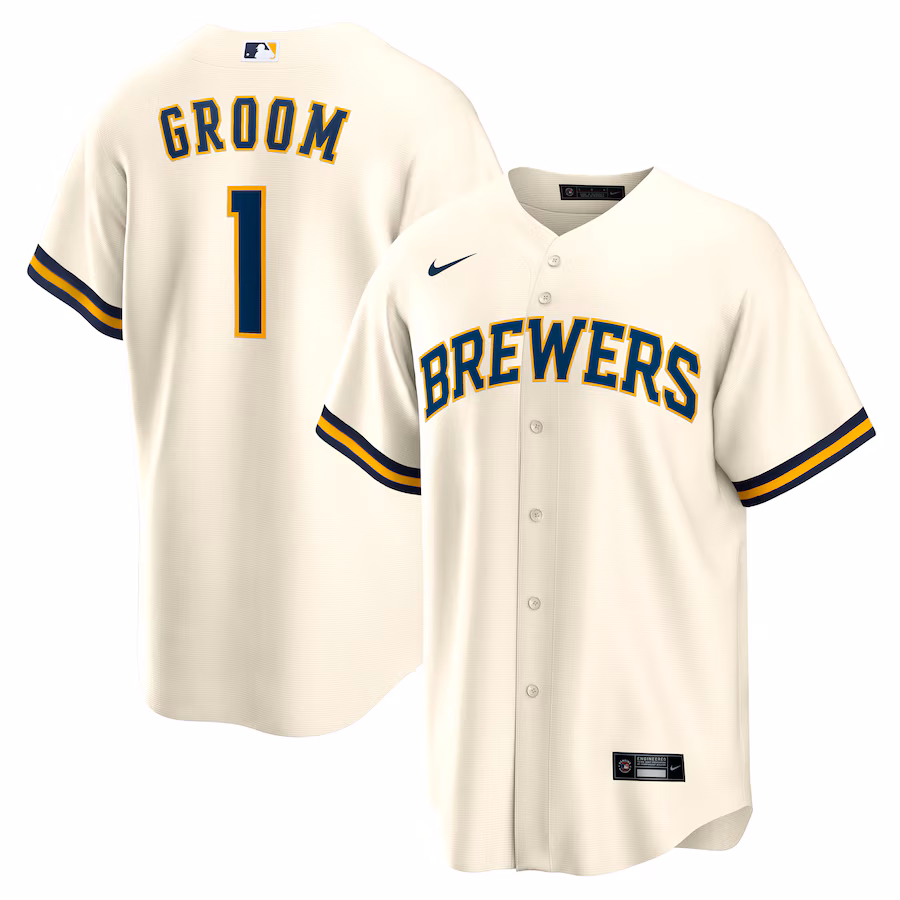 Men's Milwaukee Brewers Nike White #1 Groom Home Replica Jersey - Ujersey Shop