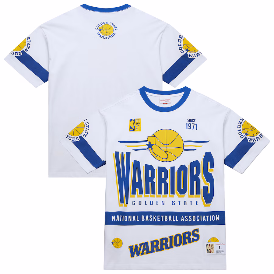 Unisex Golden State Warriors  Mitchell & Ness White Hardwood Classics Vintage Team Origins Premium T-Shirt - Ujersey Shop