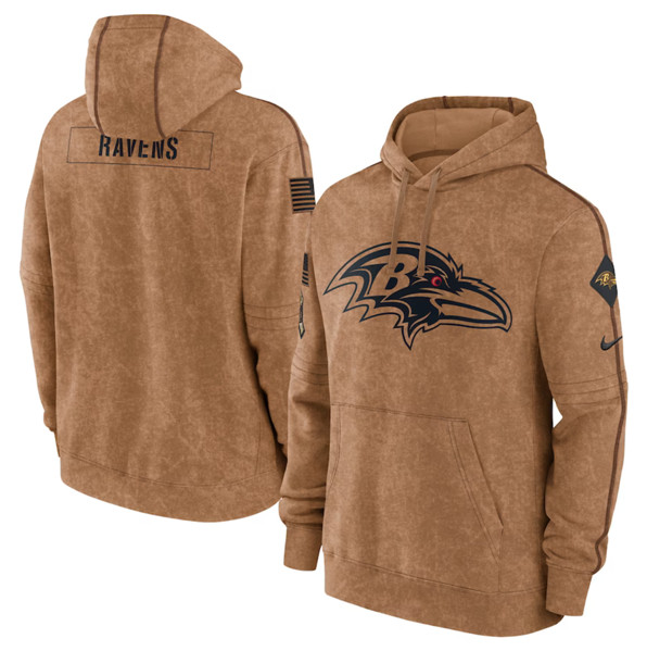 Men's Baltimore Ravens 2023 Brown Salute to Service Pullover Hoodie - Ujersey Shop