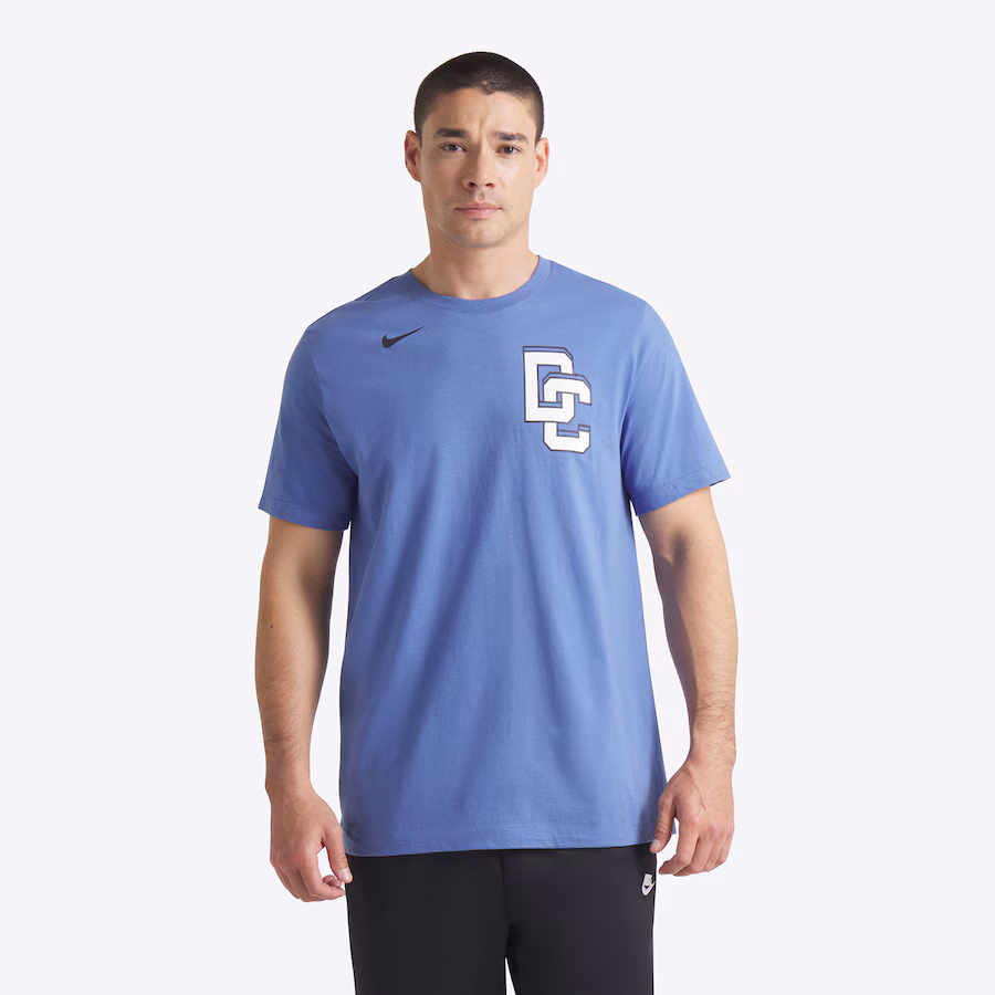 Men's Washington Nationals James Wood Nike Blue 2025 City Connect Fuse Name & Number 2.0 T-Shirt - Ujersey Shop