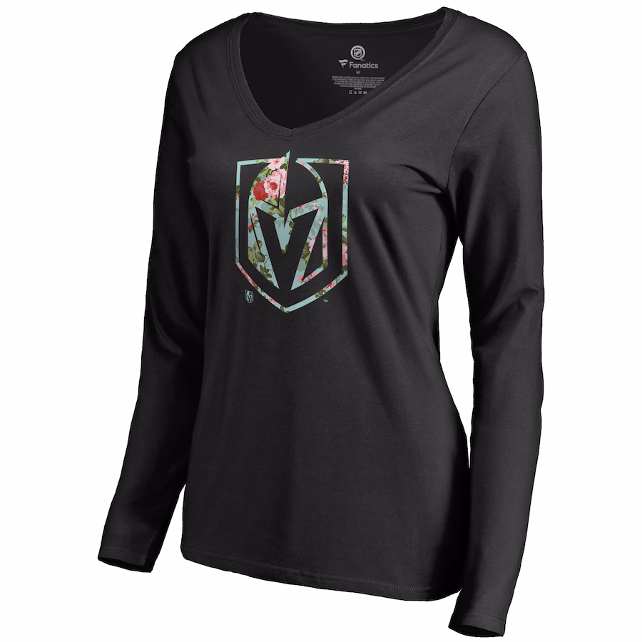 Women's Vegas Golden Knights Black Lovely Long Sleeve V-Neck T-Shirt - Ujersey Shop