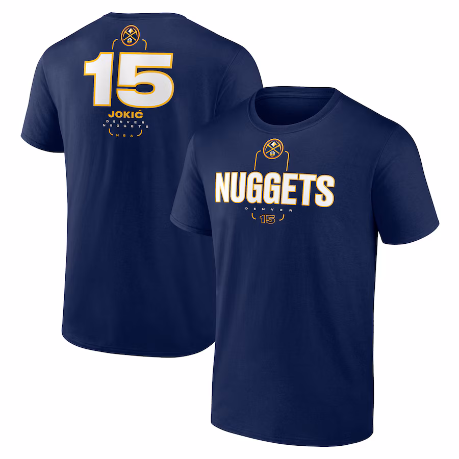 Men's Denver Nuggets Nikola Jokic Navy Behind The Back Name & Number T-Shirt - Ujersey Shop