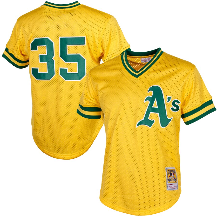 Men's Oakland Athletics Rickey Henderson Mitchell & Ness Yellow Cooperstown Mesh Batting Practice Jersey - Ujersey Shop