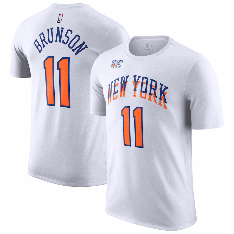 Men's New York Knicks Jalen Brunson Nike White 2024/25 City Edition Name & Number T-Shirt - Ujersey Shop