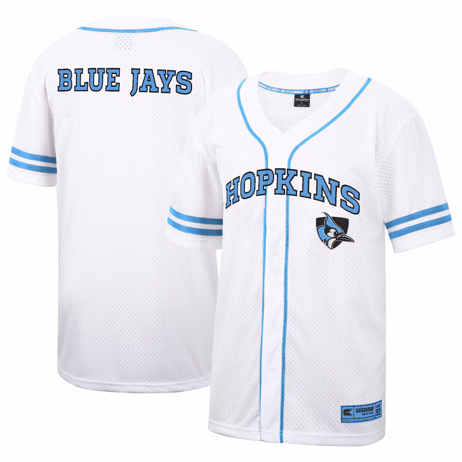 Men's Colosseum White Johns Hopkins Blue Jays Free Spirited Mesh Button-Up Baseball Jersey - Ujersey Shop