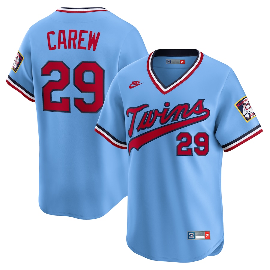 Men's Minnesota Twins Rod Carew Nike Light Blue Throwback Cooperstown Collection Limited Jersey - Ujersey Shop