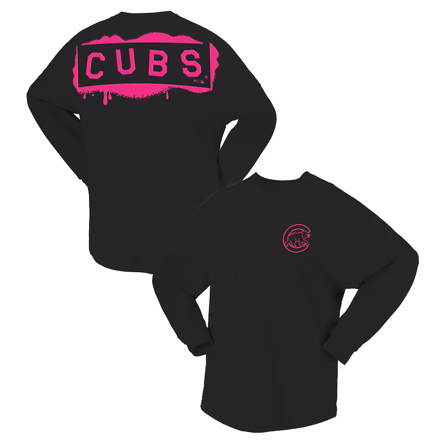 Women's Chicago Cubs Fanatics Black Neon Jersey Long Sleeve T-Shirt - Ujersey Shop