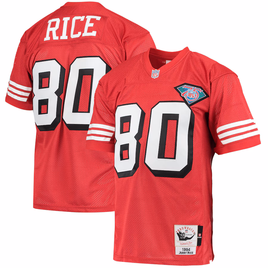 Men's San Francisco 49ers 1994 Jerry Rice Mitchell & Ness Scarlet Authentic Throwback Retired Player Jersey - Ujersey Shop
