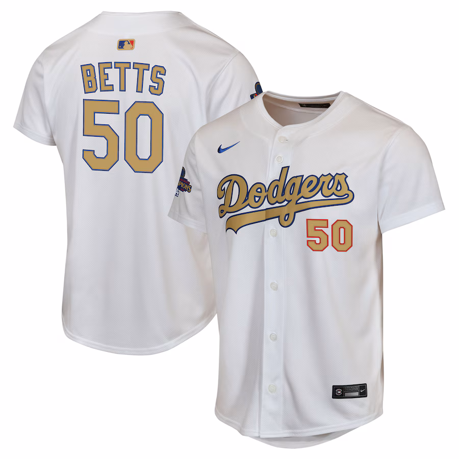 Youth Los Angeles Dodgers Mookie Betts Nike White 2025 Gold Collection Limited Jersey - Ujersey Shop