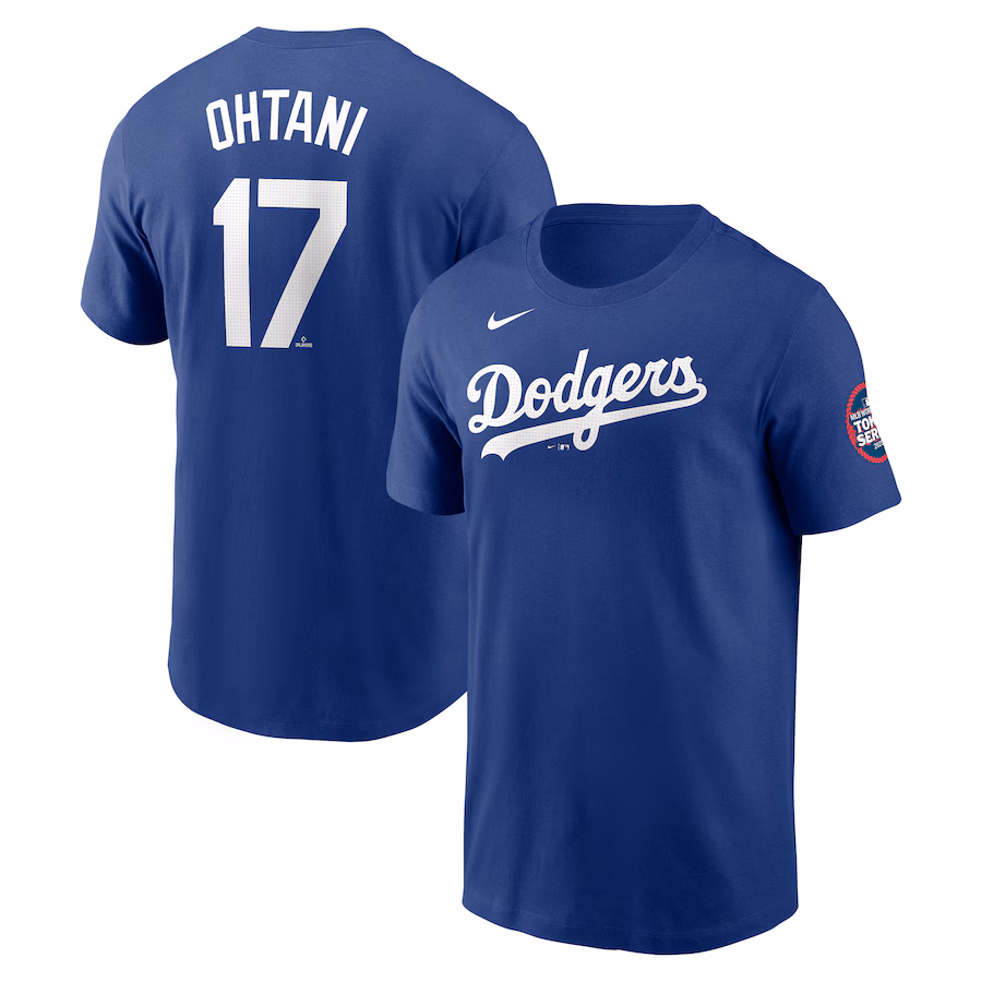 Men's Los Angeles Dodgers Shohei Ohtani Nike Royal 2025 MLB World Tour: Tokyo Series Name & Number T-Shirt - Ujersey Shop