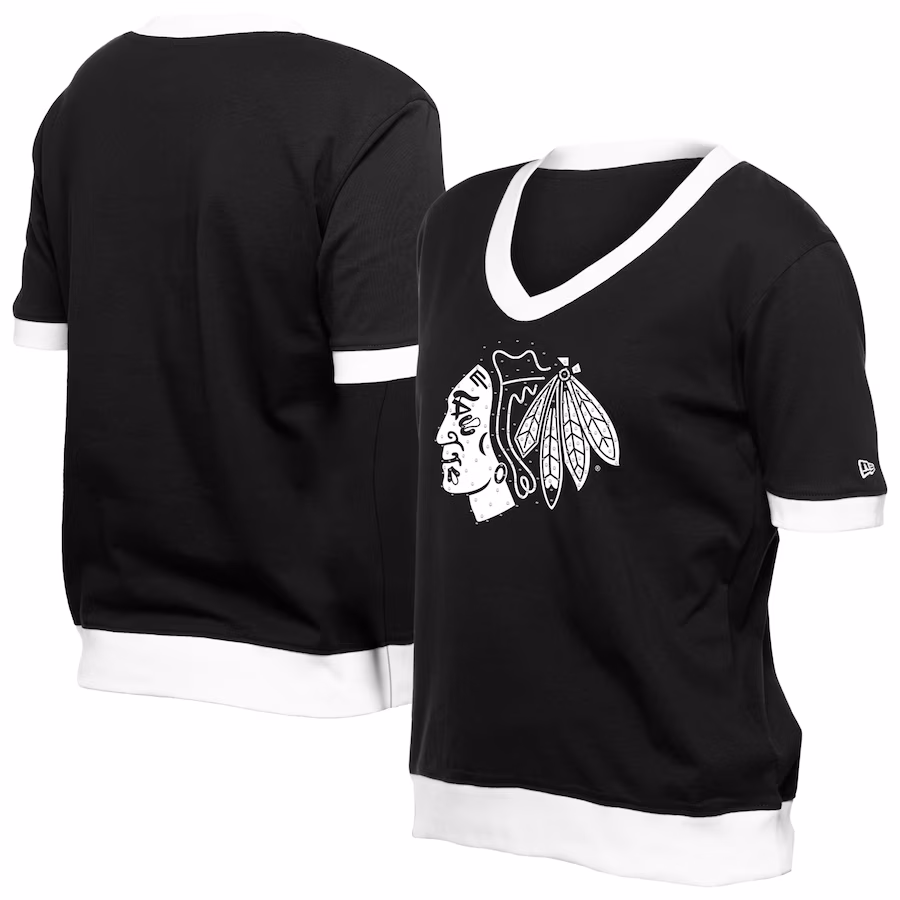 Women's Chicago Blackhawks New Era Black Game Day Rhinestuds T-Shirt - Ujersey Shop