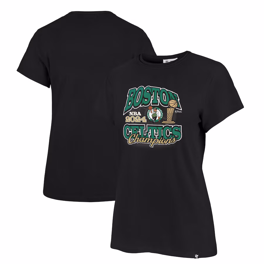 Women's Boston Celtics '47 Black 2024 NBA Finals Champions Trophy Franklin T-Shirt - Ujersey Shop