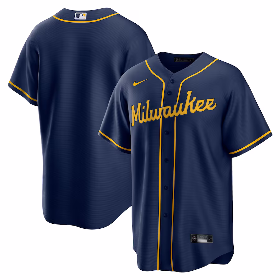 Men's Milwaukee Brewers Nike Navy Alternate Replica Team Jersey - Ujersey Shop