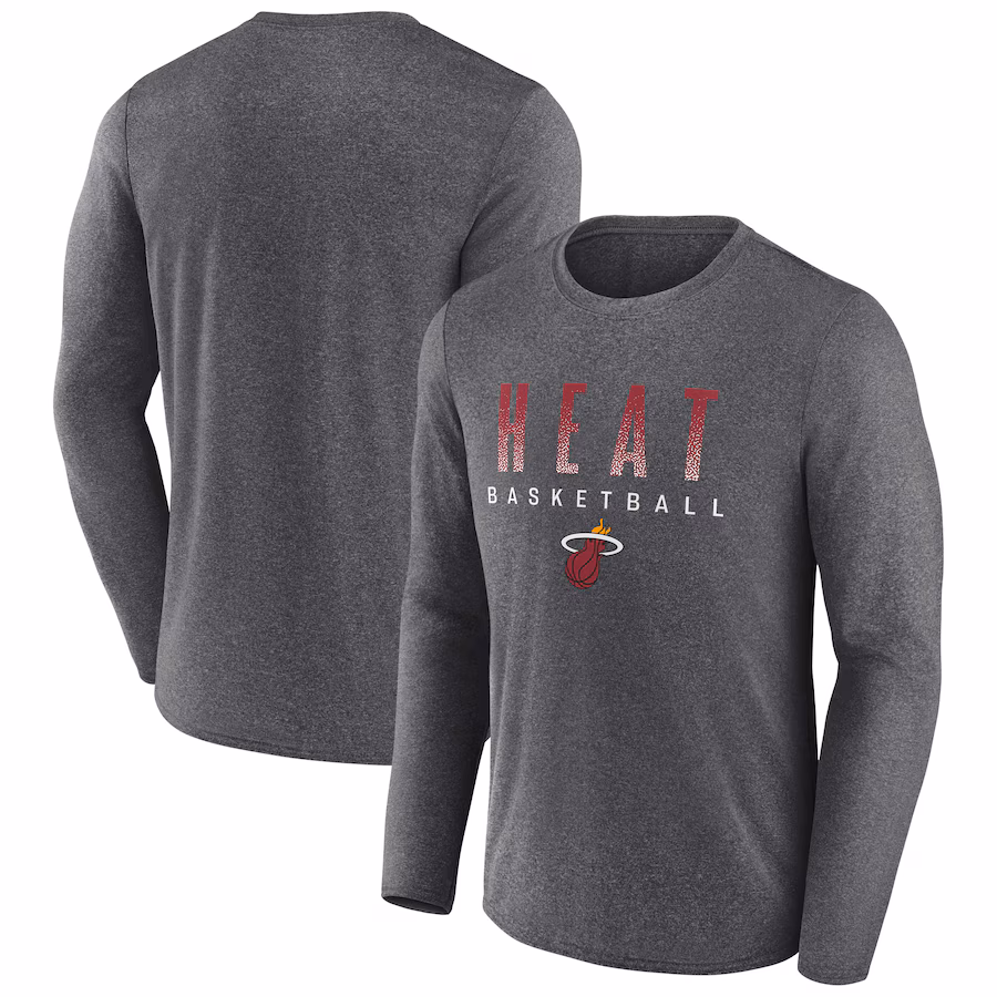 Men's Miami Heat Fanatics Heathered Charcoal Where Legends Play Iconic Practice Long Sleeve T-Shirt - Ujersey Shop