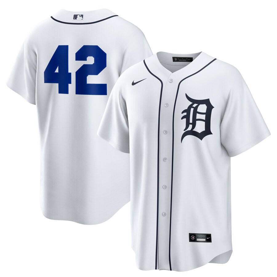 Men's Detroit Tigers Nike White Home 2025 Jackie Robinson Day Replica Jersey - Ujersey Shop