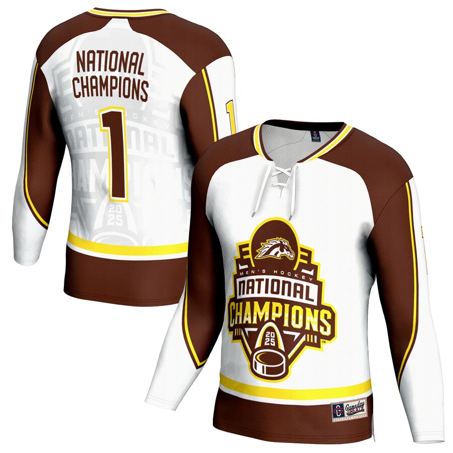 Youth GameDay Greats White Western Michigan Broncos 2025 NCAA Frozen Four Men's Ice Hockey National Champions Commemorative Fashion Jersey - Ujersey Shop