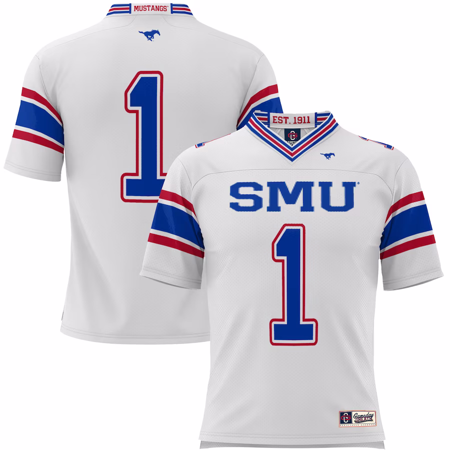 #1 SMU Mustangs GameDay Greats Youth Endzone Football Jersey - White - Ujersey Shop