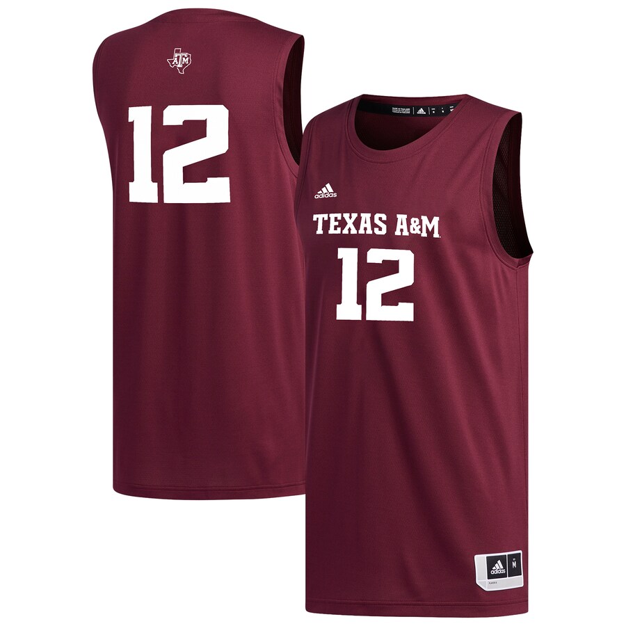 Men's adidas #12 Maroon Texas A&M Aggies Replica Basketball Jersey - Ujersey Shop