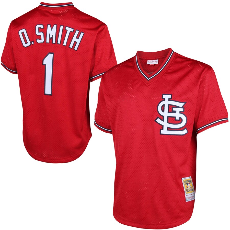 Men's St. Louis Cardinals Ozzie Smith Mitchell & Ness Red Cooperstown Mesh Batting Practice Jersey - Ujersey Shop