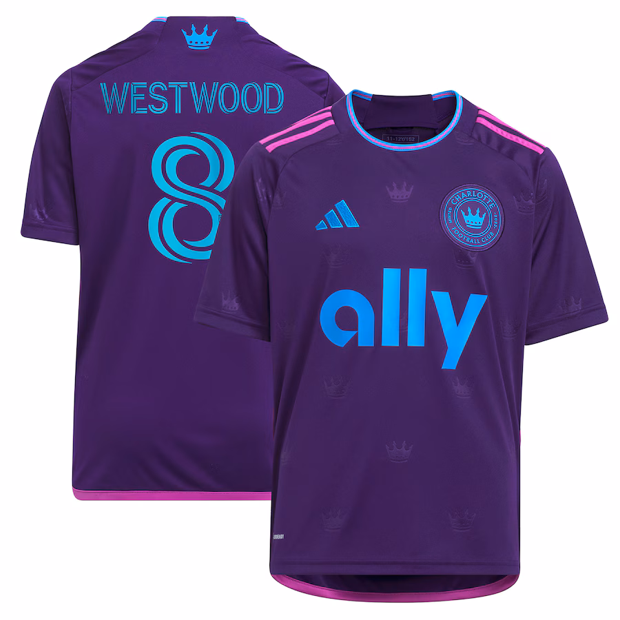 Youth Charlotte FC Ashley Westwood adidas Purple 2023 Crown Jewel Kit Replica Jersey - Ujersey Shop