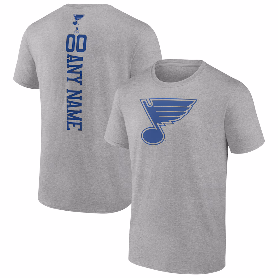 Men's St. Louis Blues Heather Gray Personalized Name & Number T-Shirt - Ujersey Shop