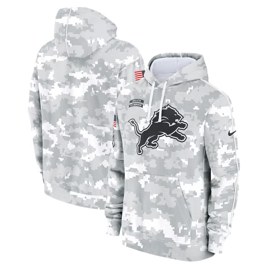Men's Detroit Lions Nike Arctic Camo 2024 Salute to Service Club Fleece Pullover Hoodie - Ujersey Shop
