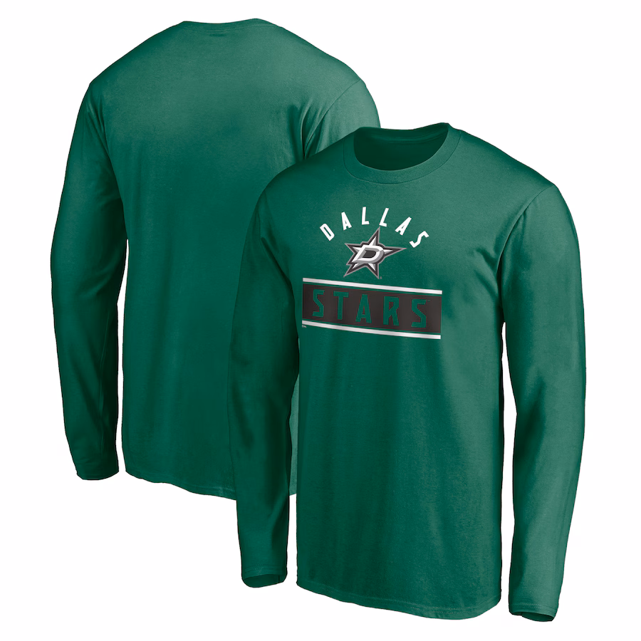 Men's Dallas Stars Kelly Green Team Arch Knockout Long Sleeve T-Shirt - Ujersey Shop