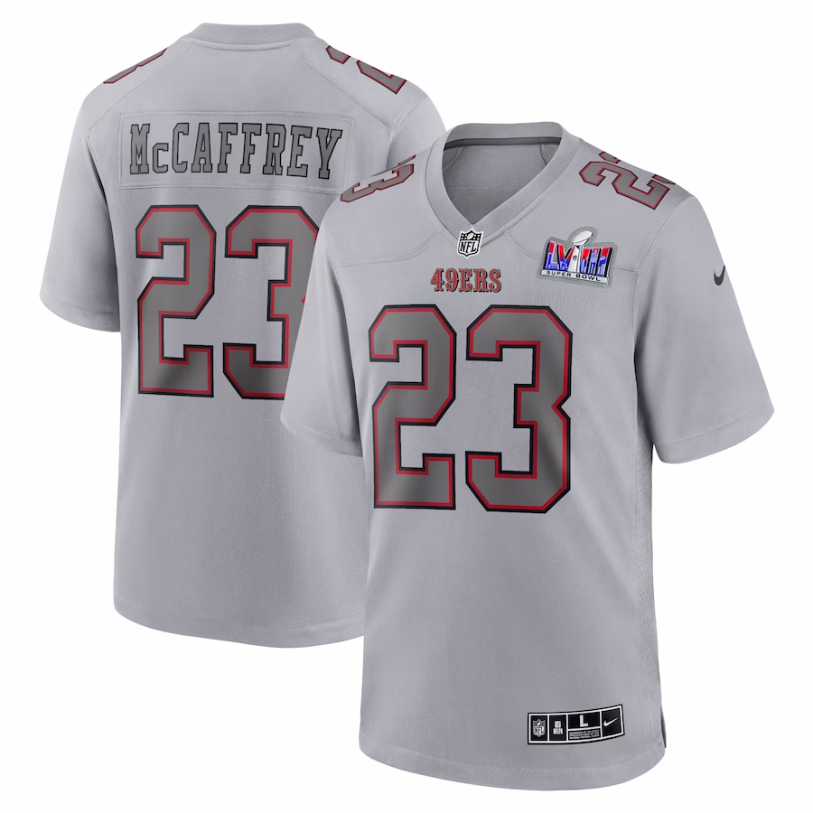 Men's San Francisco 49ers Christian McCaffrey Nike Gray Super Bowl LVIII Atmosphere Fashion Game Jersey - Ujersey Shop