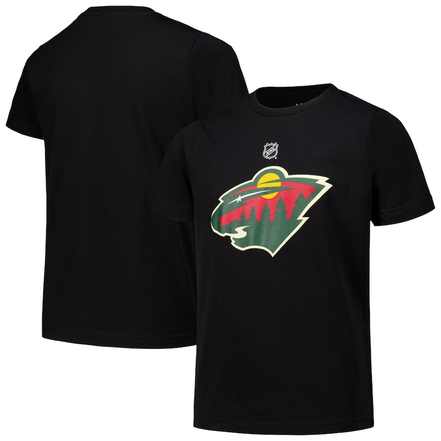Youth Minnesota Wild Black Primary Logo T-Shirt - Ujersey Shop