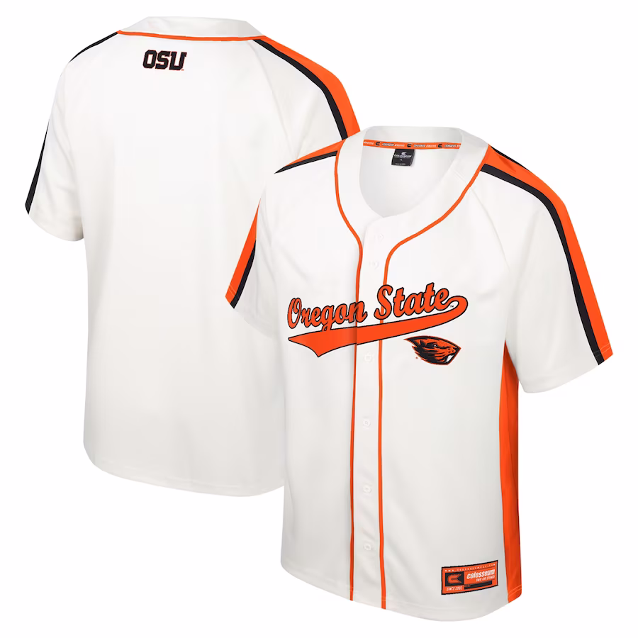 Oregon State Beavers Colosseum Ruth Button-Up Baseball Jersey - Cream - Ujersey Shop