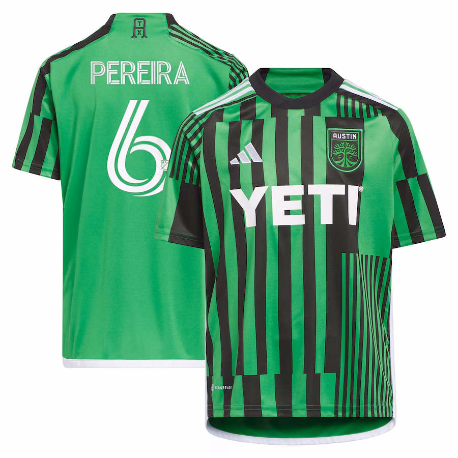 Youth Austin FC Daniel Pereira adidas Green 2024 Las Voces Kit Replica Player Jersey - Ujersey Shop