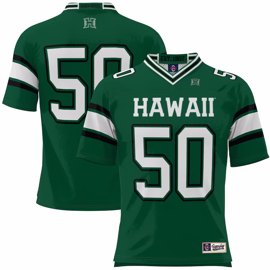 #50 Hawaii Rainbow Warriors GameDay Greats Youth Football Jersey - Green - Ujersey Shop