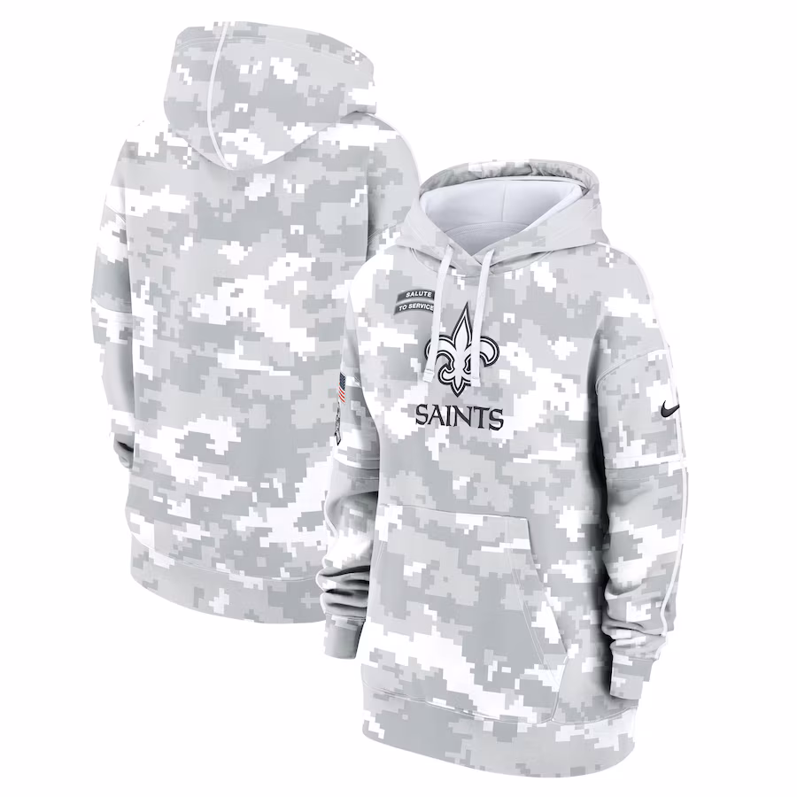 Women's New Orleans Saints Nike Arctic Camo 2024 Salute To Service Club Fleece Pullover Hoodie - Ujersey Shop