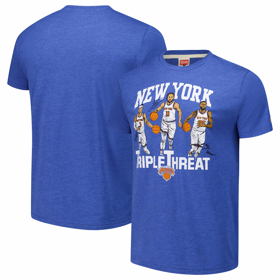 Unisex New York Knicks Josh Hart/Mikal Bridges/Jalen Brunson Homage Royal Triple Threat Tri-Blend T-Shirt - Ujersey Shop