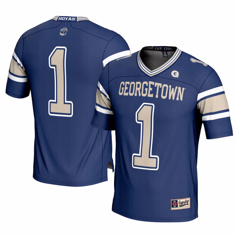 Men's GameDay Greats #1 Navy Georgetown Hoyas Football Jersey - Ujersey Shop