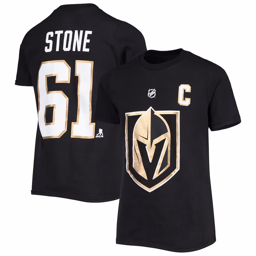 Youth Vegas Golden Knights Mark Stone Black Player Name & Number T-Shirt - Ujersey Shop