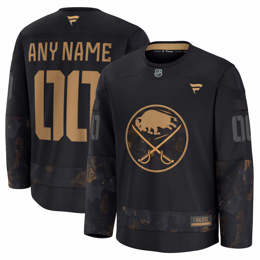 Men's Buffalo Sabres Fanatics Black 2024 Military Appreciation Personalized Long Sleeve Practice Jersey - Ujersey Shop
