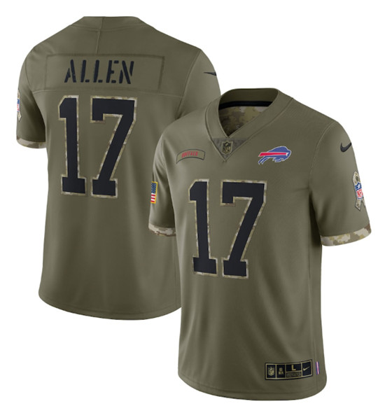 Men's Buffalo Bills #17 Josh Allen 2022 Olive Salute To Service Limited Stitched Jersey - Ujersey Shop