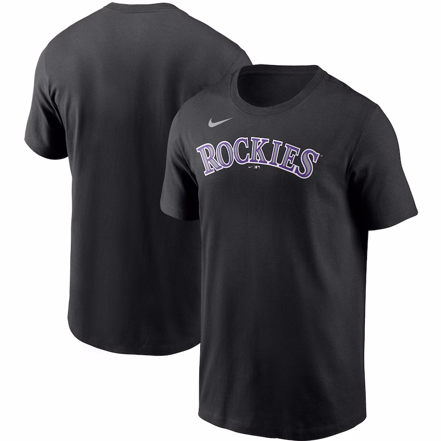Men's Colorado Rockies Nike Black Team Wordmark T-Shirt - Ujersey Shop