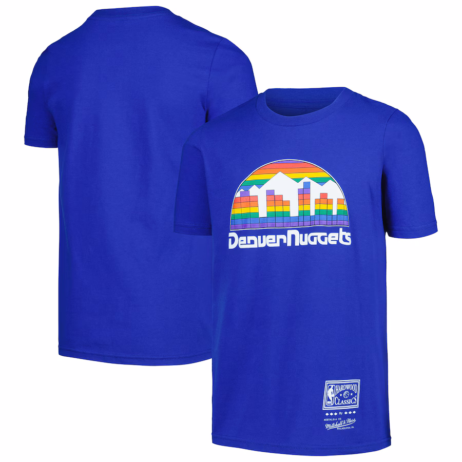Youth Denver Nuggets Mitchell & Ness Royal Hardwood Classics Retro Logo T-Shirt - Ujersey Shop