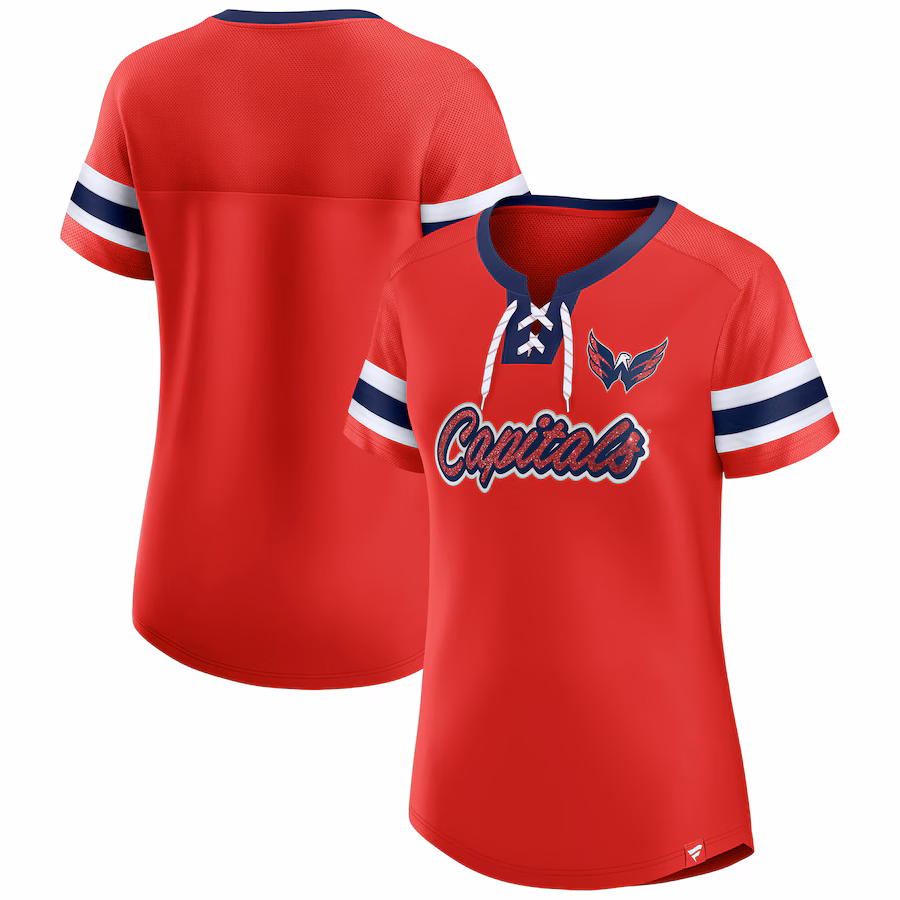 Women's Washington Capitals Fanatics Red Iconic Athena Lace-Up T-Shirt - Ujersey Shop