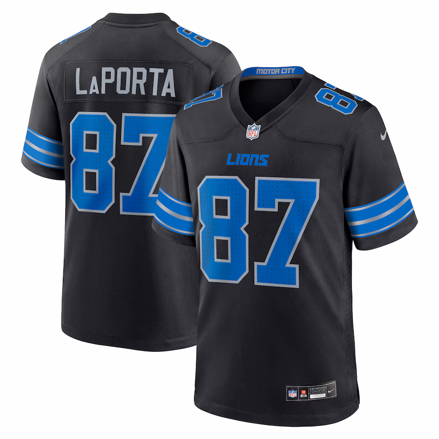 Men's Detroit Lions Sam LaPorta Nike Black 2nd Alternate Game Jersey - Ujersey Shop