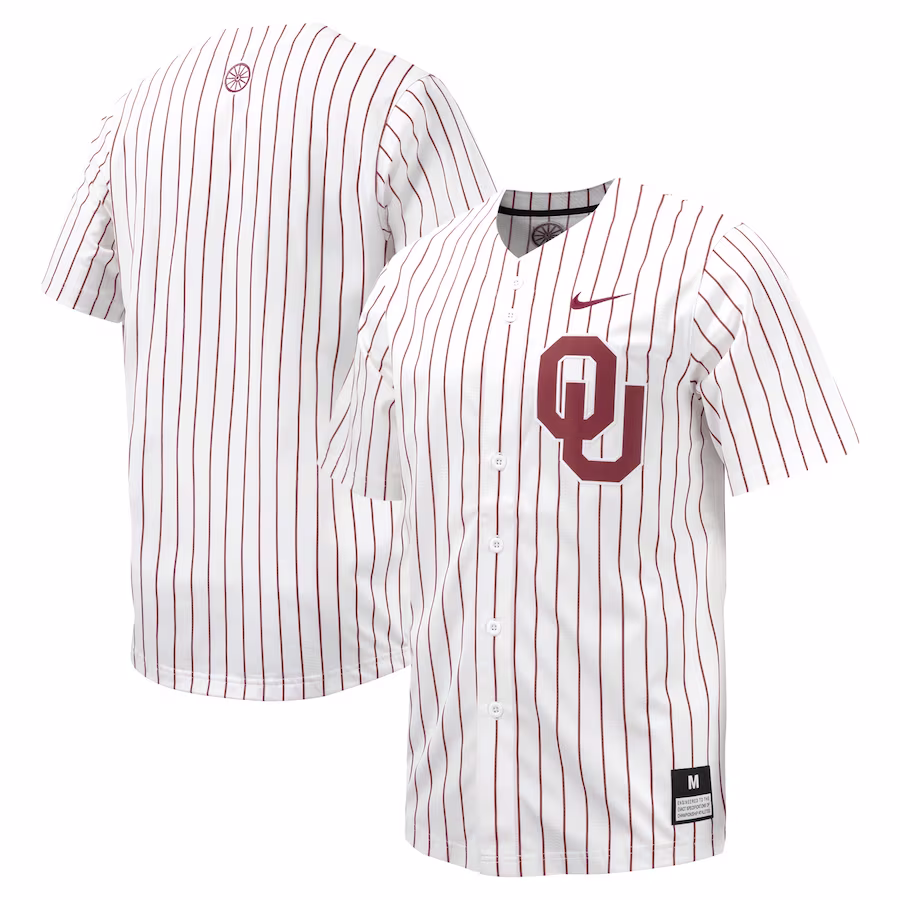 Oklahoma Sooners Nike Pinstripe Replica Full-Button Baseball Jersey - White - Ujersey Shop