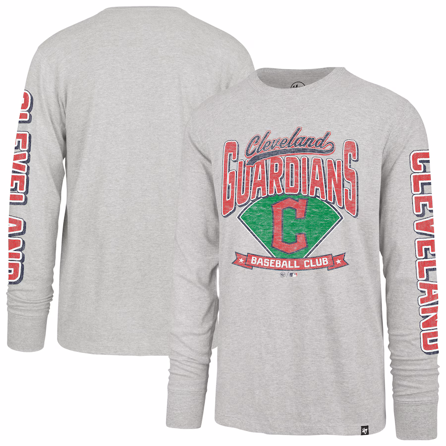 Men's Cleveland Guardians '47 Gray Fair Ball Franklin Long Sleeve T-Shirt - Ujersey Shop