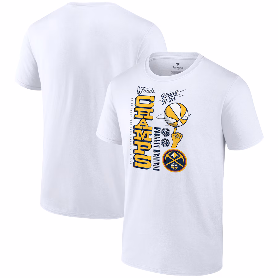 Men's Denver Nuggets  Fanatics White 2023 NBA Finals Champions Hometown Originals Review T-Shirt - Ujersey Shop